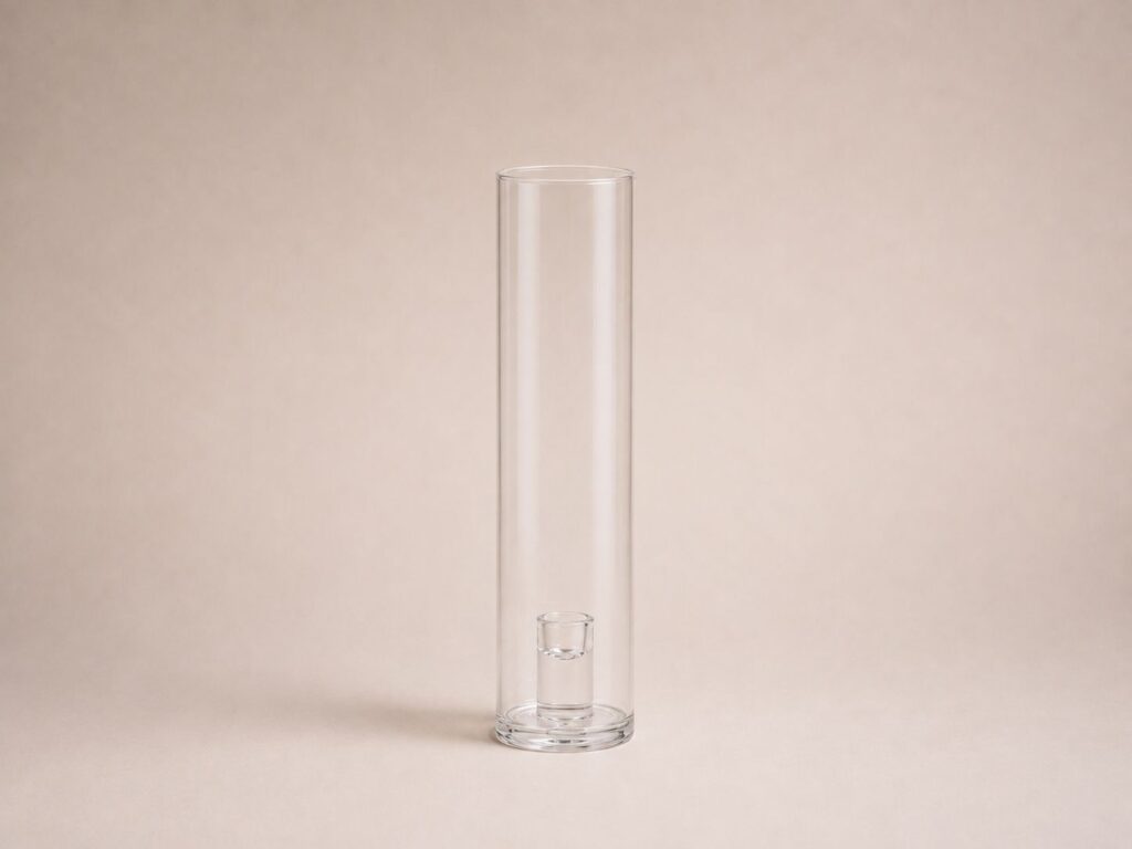 Hoher Glaszylinder als Kerzenständer für Stabkerzen